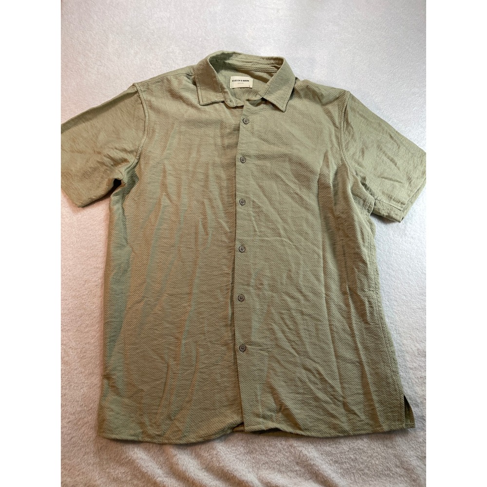 Hudson & Barrow Mens Large Sage Green Textured Short Sleeve Button Down Shirt